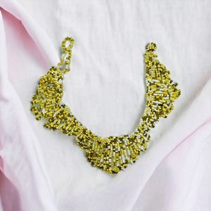 Bohemian Anklet Bracelet Glass Seed Bead Citrine Yellow White Wavy Fringe Beach